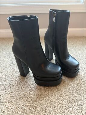 Women’s Black Platform Block Heel Ankle Boots
